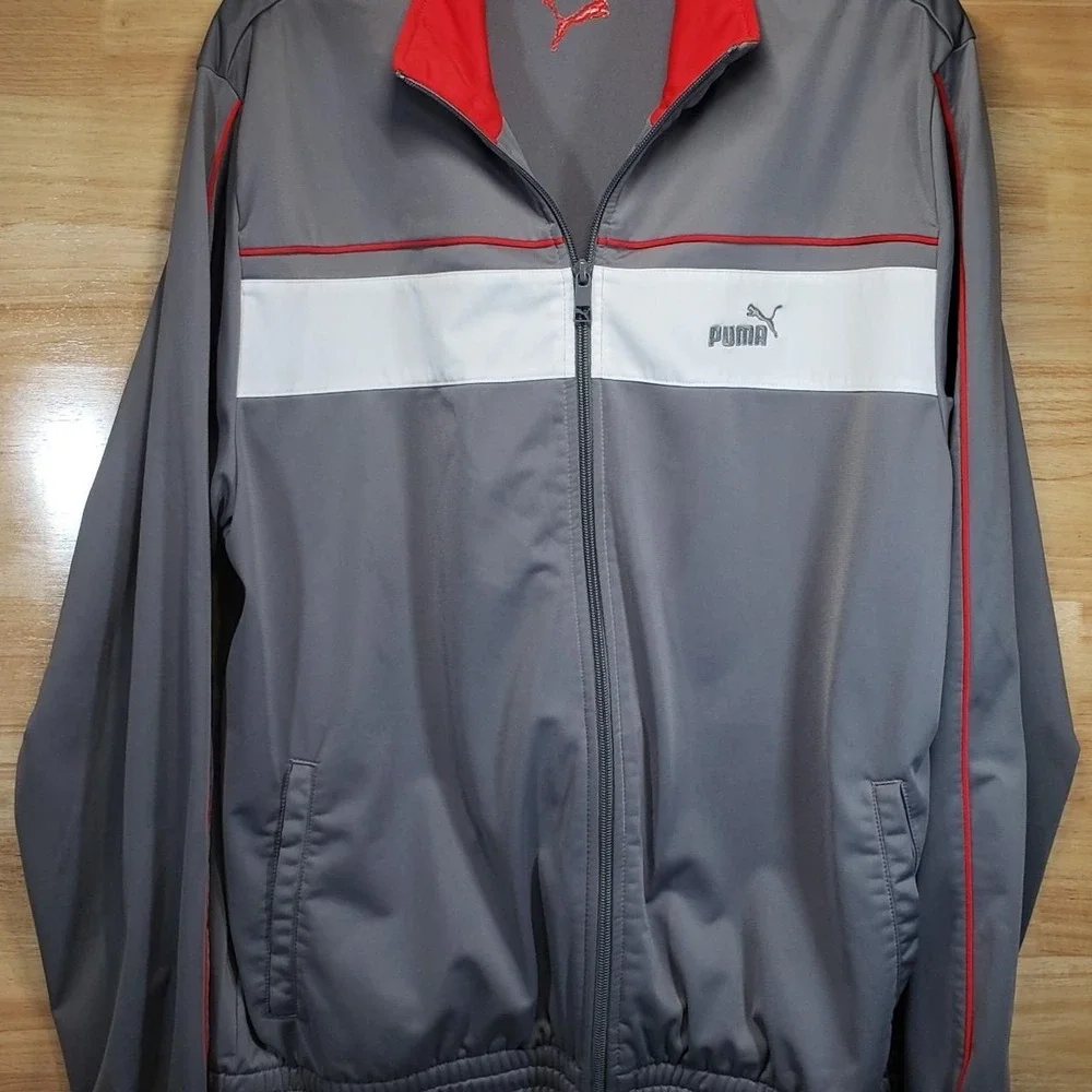 Vintage-Inspired Puma Full Zip Track Jacket in Gray